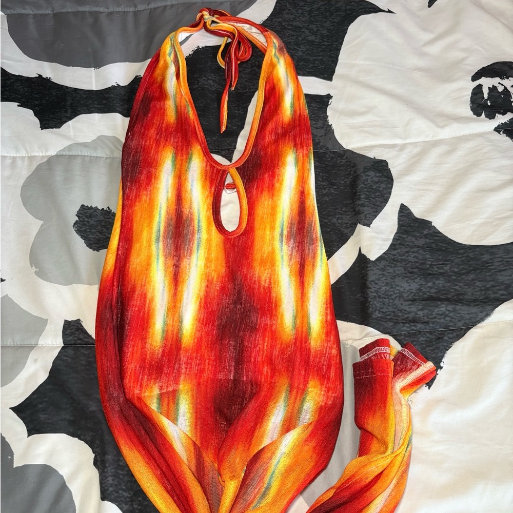 SHEIN Red and Orange Backless Dress